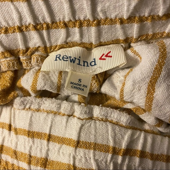 Rewind Mustard Yellow Striped Linen Blend Tie Waist Wide Leg Pants - Picture 4 of 5